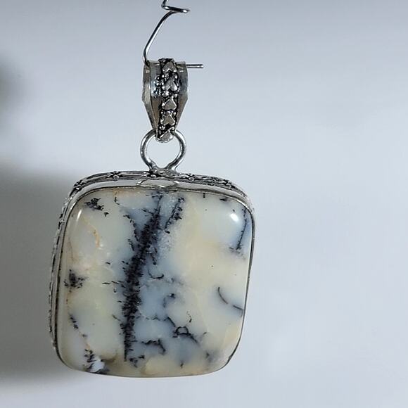 Handmade Silver Pendant – Dendritic Opal Cabochon + 20" Sterling Silver Chain - Picture 3 of 10